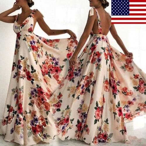 Women Dress New Fashion Floral Print Wedding Long Maxi Evening Party Sleeveless Backless Maxi Size S-XL Elegant Ladies Clothing