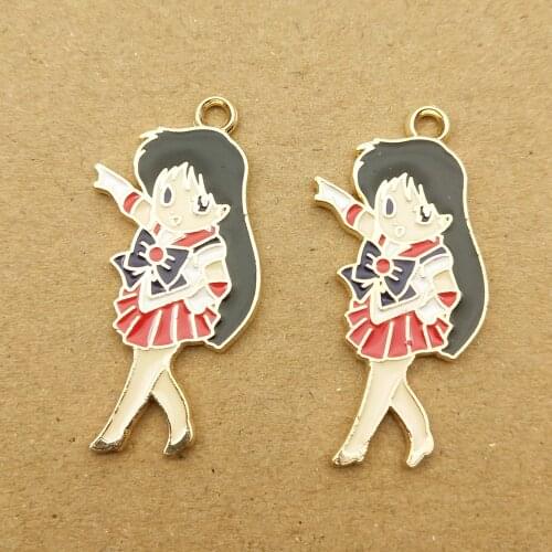 10pcs 17x33mm enamel cartoon girl charm for jewelry making cute earring pendant bracelet necklace charms