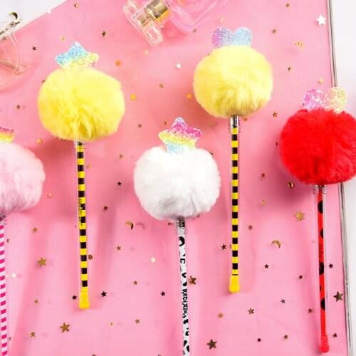 20pcs/set Holiday Gift for Girl Hair Ball Pendant Gel Pen wholesale Cute Plush Pen Student Gel Pen 0.5mm Pen Party Gift for Kids