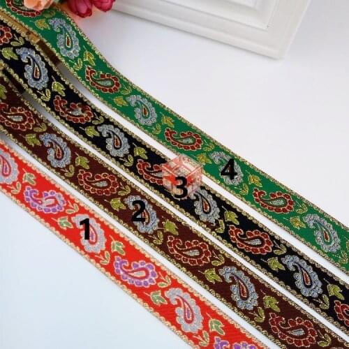 3cm 30mm 1-1/4'' Green Black Brown Red Paisley Filigree Colorful Beautiful Ribbon Diy Costume Laciness National Jacquard Webbing