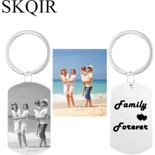 Engraved Baby Name Keychain Personalized Custom Photo Dog Tag Heart Stainless Steel Silver Plated Keychain for Women Men Gift