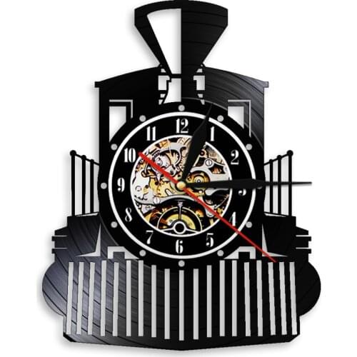 Vintage Steam Engines Train Locomotive Vinyl Record Wall Clock Retro Railway Engine Express Train Vehicle Home Decor Art Watch