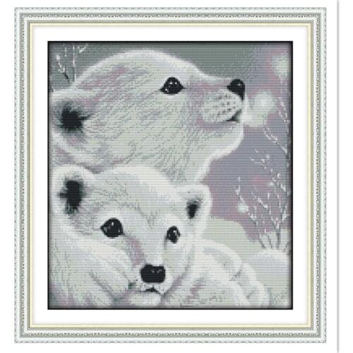 Two Little Polar Bears 11CT 14CT Printed On Canvas Embroidery Cross Set Chinese Counted Cross Stitch Pattern Cross Stitch Kit