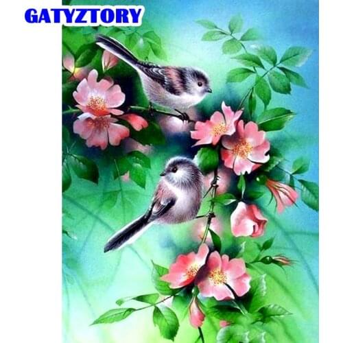 GATYZTORY Painting By Numbers Kits Pink Flowers And Birds For Adults Children Handmade 40x50cm Frame On Canvas Modern Home Decor