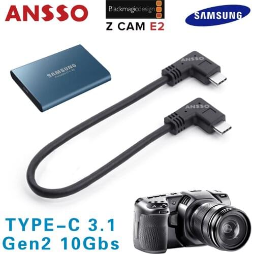 Type-C USB 3.1 Bend data cable Ultra Slim data transmission Camera SSD SSD data cable URSA Mini 12K BMPCC Z CAM E2 Samsung T5