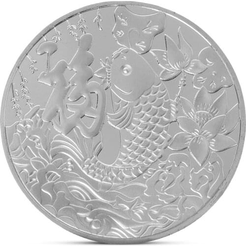 China Koi Fish Silver Coin Chinese Feng Shui Mascot Ancient Fu Fish Coins Collectibles Home Decorations Art Gift