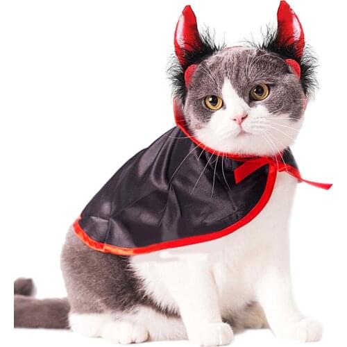 Halloween Pet Costumes Cute Cosplay Vampire Cloak Cape Dog Cap with Cosplay Horns