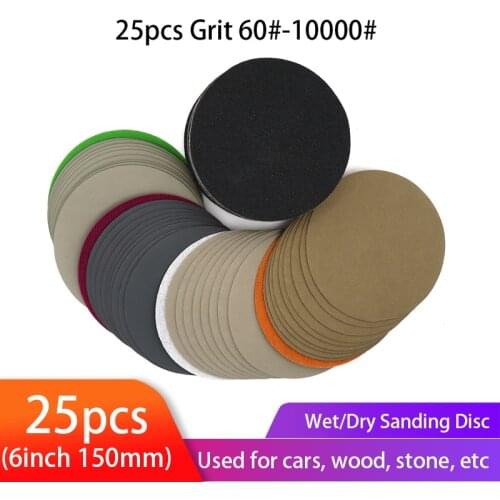 6inch 150mm Round Sanding Discs Grit 60-10000 Wet Dry Sandpaper Disk Flocking Sand paper Silicon Carbide For Polishing wood