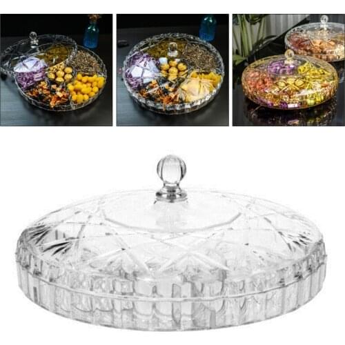 Round Candy Snack Tray with Lid Fruit Picnic Food Dishes Pastry Box Cake Display Drying Food Storage Dustpan Household