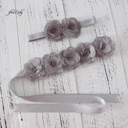 Sweet grey Sash belt matching burn fabric flower headband girl flower sash belt,women belt