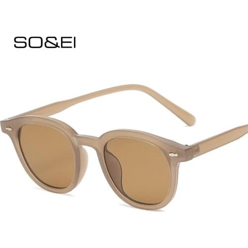SO&EI Fashion Small Round Women Sunglasses Retro Rivets Decoration Eyewear Clear Ocean Lens Shades UV400 Men Sun Glasses