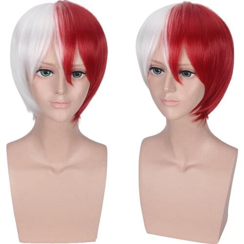 My Hero Academia Boku no Hiro Akademia Shoto Todoroki Shouto White And Red Cosplay Wig Head Costume
