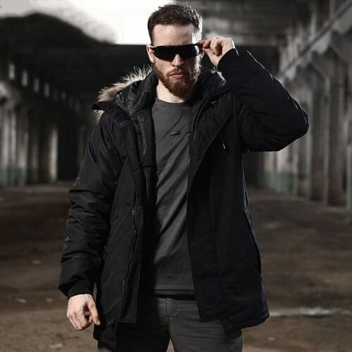 Men Tactical Winter Hooded Fur Collar Coat Outdoors Windbreak Waterproof Cold-proof Camping Climbing Jacket Overcoat Windbreaker