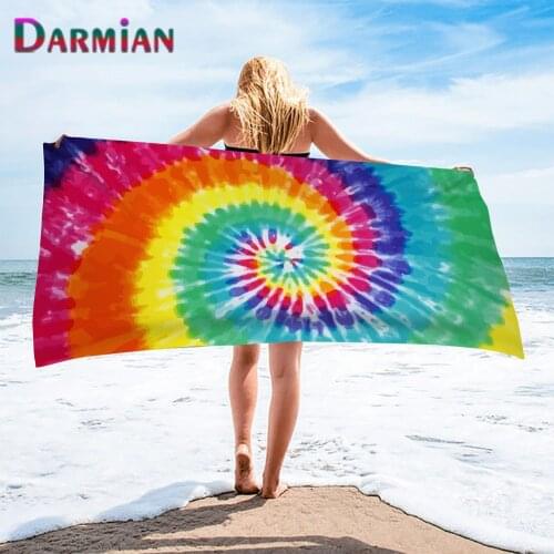 DARMIAN Rainbow Swirl Tie-dye Print Soft Beach Towel Comfort Home Face Hair Absorbent Bath Towel Multifunctional Quick Dry Towel