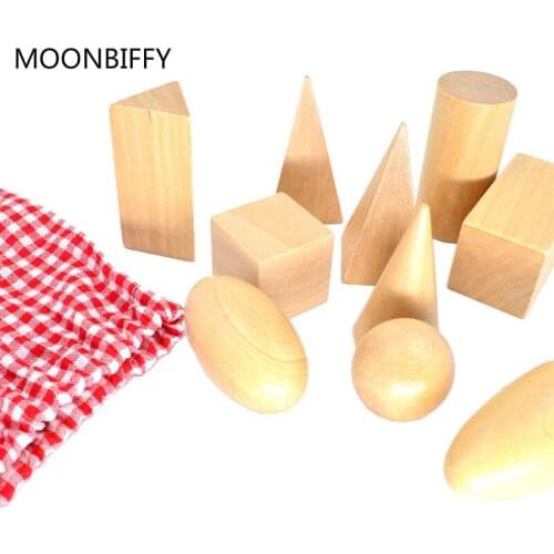 Learning & Education Moonbiffy Cognitive Math Toys Montessori Wooden Geometric Shapes Solids Geometry Blocks Set 10pcs/set