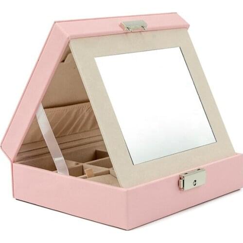 GOOSUU PU Jewelry Organizer box Safe Locker Key Earrings Plate Mirror Luggage makeup Bracelets Earring Ring packaging casket