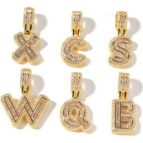 Gold Silver Color A-Z Custom Small Baguette Letter Pendant Necklace Iced Out AAA Cubic Zirconia Charm Hip Hop Fashion Jewelry