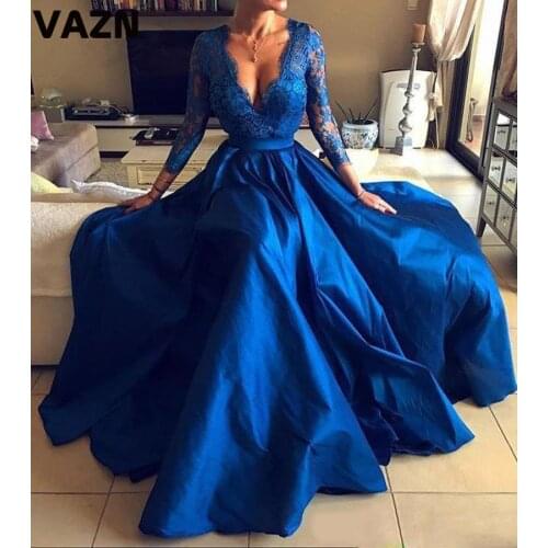 VAZN 2021 Hot Sweet High Quality Sexy Night Club Mature Fashion Deep V-Neck Full Sleeve Women High Waist Maxi Ball Gown Dress