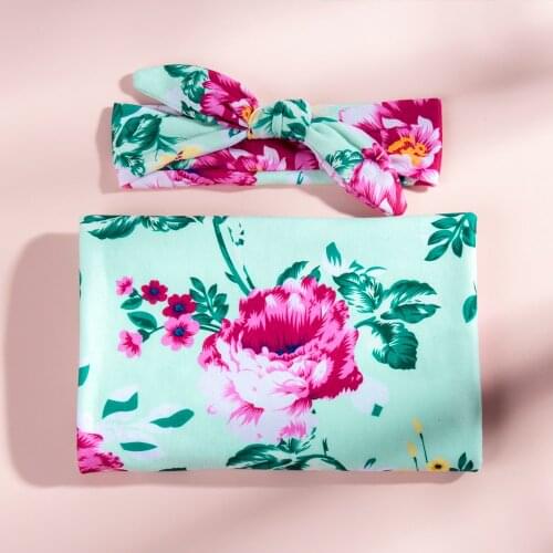 Newborn Hospital Swaddled Set Floral Baby Swaddle Set Headband Baby Photo Prop