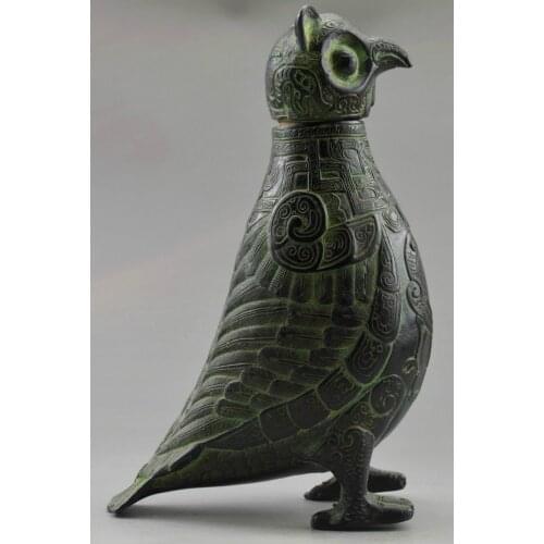 Elaborate Chinese Collectible Decorated Old Handwork Bronze Carve Owl Big Pot