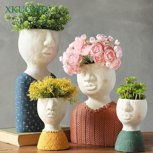 Succulents Flower Pot Character Sculpture Crafts Home Decoration Accessories Office Desktop Flower Arrangement Container