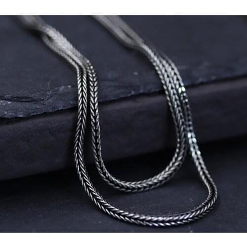 Solid Sterling S925 Silver Necklace Women Men Foxtail Wheat Chain 1.5mmW 45-70cmL