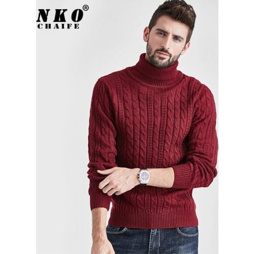 CHAIFENKO Mens Brand High Quality Turtleneck Sweaters Men Winter Warm Knitted Pullovers Men Fashion Casual Solid Men Sweater