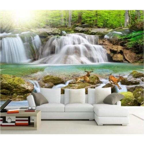 Custom photo 3d wallpaper Forest waterfall stream landscape painting natural scenery 3d wall mural wallpaper for living room