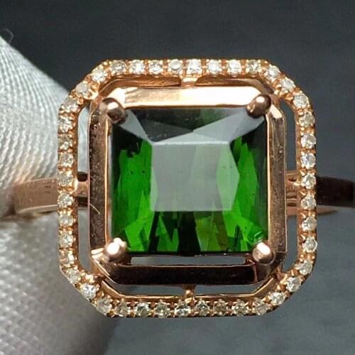 Fine Jewelry Real Pure 18 K Gold Jewelry 100% Natural Green Tourmaline Gemstones 3.3ct Diamonds Males Wedding Fine Mans Rings