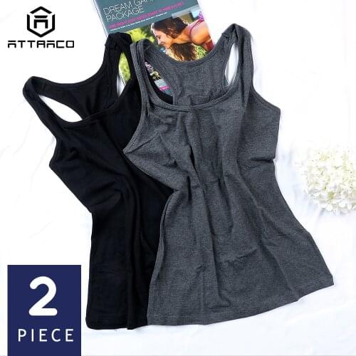 ATTRACO Womens Camisole Basic Camis Cotton Soft Solid Tank Tops Pack of 2 Night Sleepwear Jogging Wear Fitness