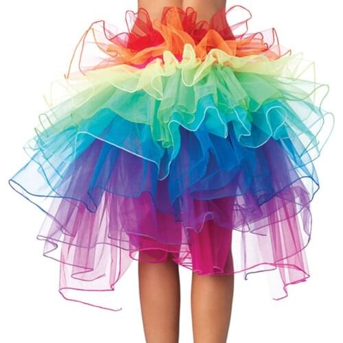 FEECOLOR Unicorn Ladies Rainbow Tutu Hilarious Dancing Long Tail Skirt Girls Layered Puff Organza