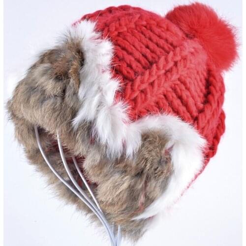 Hot sale real Rabbit Fur hats for women winter Knitting wool hat womens beanies 2017 brand new thick female Casual girls cap