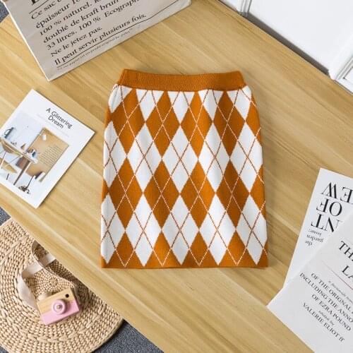 Girls Diamond Knit Skirts Preppy Winter Warm Pleat Skirts Chic Student Uniforms Skirts Girls High Waist Student Pencil Skirts