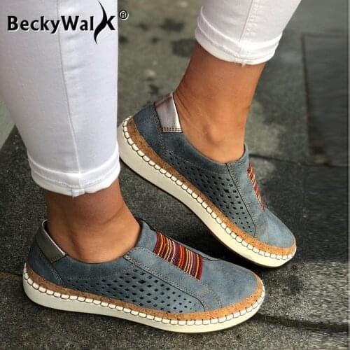 Women Sneakers Flat Shoes Hot Selling Casual Shoes Woman Hollow Out Breathable Plus Size 43 Slip On Loafers Women Shoes WSH3402