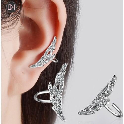 Dreamhonor Women Fashion Jewelry 2021 Elegant 925 Sterling Silver Zirconia Wings Clip Earrings Without Piercing Charm Jewelry