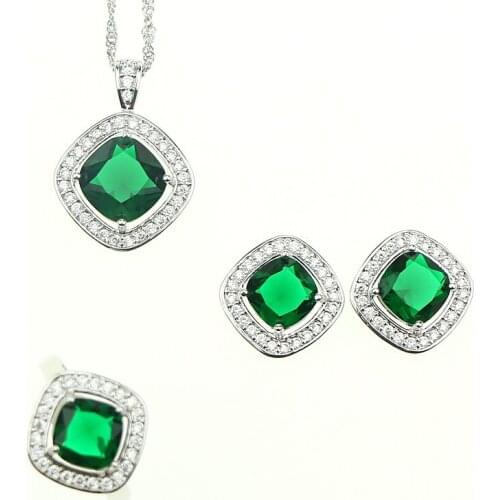Green Cubic Zirconia White Zircon Jewelery Sterling Silver 925 Jewelry Sets For Women Wedding Necklace/Ring/Earrings/Pendant