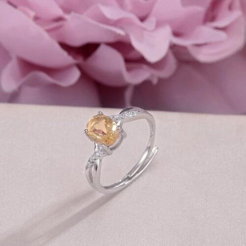 Fine Jewelry Rings for Women 925 Silver 8*6mm Citrine Yellow Oval Natural Gemstone Adjustable Ring Charms Accessories R-CI002