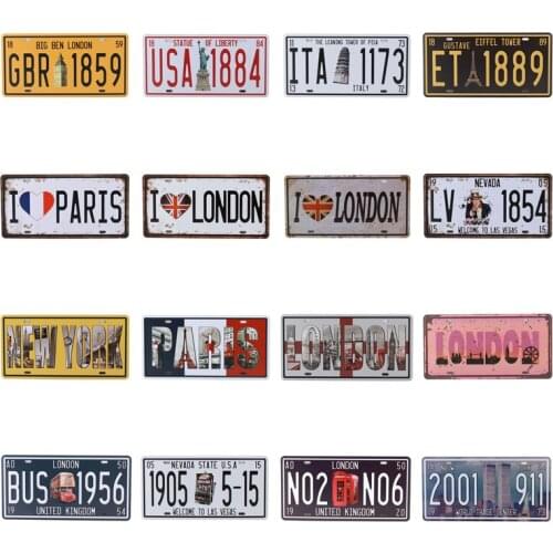 USA Car Plates Number License Tintin Tin Signs Bar Pub Up Garage Home Decor Stickers Metal Sign Poster Plaque Wall Painting C11
