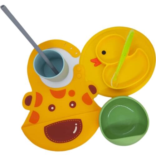 100 food Silicone Feeding Plate, Bowl, Apron, Spoon, Cup, Pipette-Set