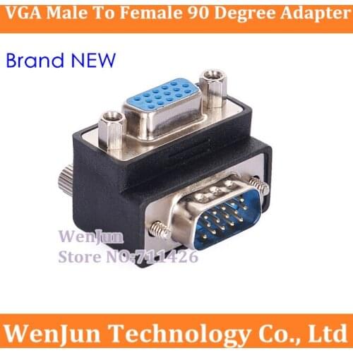 100PCS/LOT High Quality VGA 15 Pin Male To Female M/F 90 degree Right Angle Adapter Cord Monitor Connector