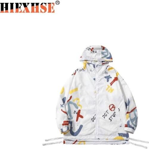2021 Spring Summer New Fashion Scrawl Printed Jacket Men Sun-Protective Cloth Casual Outdoor Hiking Streetwear Thin Coat Unisex