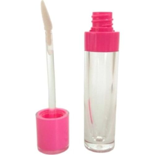 6.5 ML Empty Lip Gloss Tube Round Plastic Lipgloss Containers Pink Cap Clear Bottle Cosmetic Packaging Container 50pcs/lot