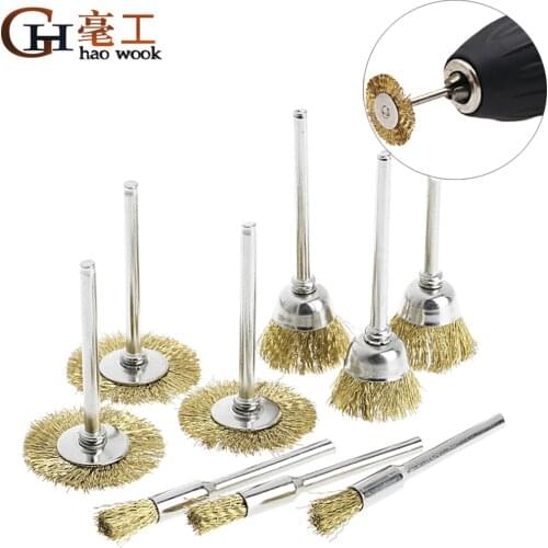 9pcs/set Brass Wire Brush Fits For Dremel Rotary Tool Accessory 1/8 (3mm) Shank
