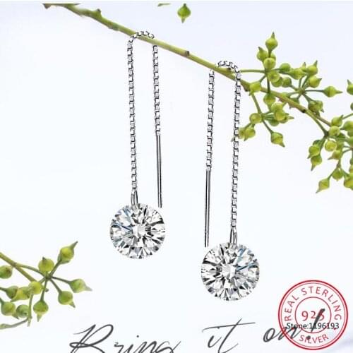 925 Sterling Silver Cubic Zirconia CZ Long Drop Earrings for Women Korean Earrings 2021 Earings Fine Jewelry Brincos de Prata