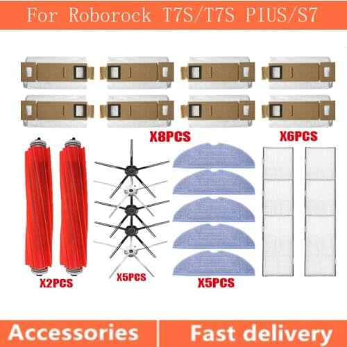For Xiaomi Roborock T7S T7SPULS S7 Vacuum Cleaner Accessories Main Brush Side Hepa Filter Dust Bag Water Tank Charger Spare Part