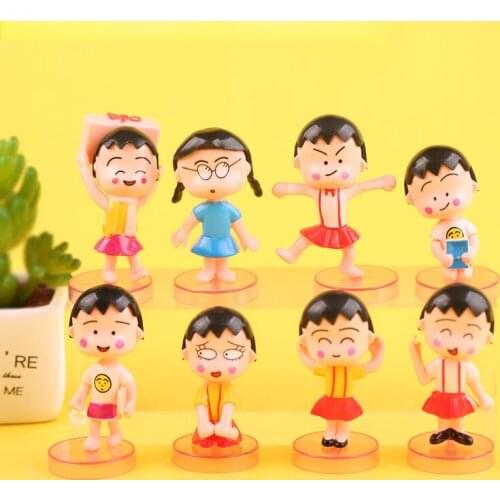 Bandai Anime Chibi Maruko Chan Action Figures 4pcs/set Sakura Momoko Pvc Model Doll Ornaments Table Decoration Child Gift
