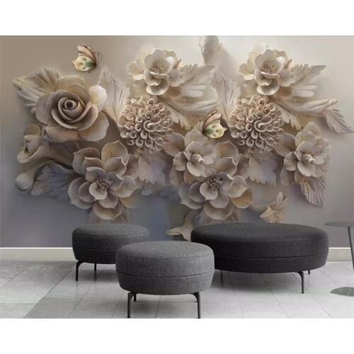 Beibehang Custom wallpaper living room bedroom 3d wallpaper beautiful three-dimensional relief 3D flower butterfly TV background