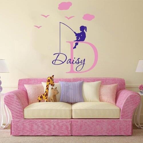 Large Custom Name Fairy Girl Fish Bird Could Wall Sticker Girl Room Kids Room Personalized Name Fish Girl Sky Wall Decal Vinyl