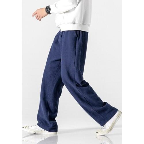 New Chinese Style Male Fashion Loose Comfortable Trousers Cotton Linen Extra Pants Men Solid Drawstring Harem Pants KK3211