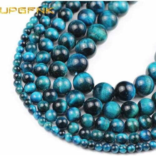 UPGFNK Lake Blue Tiger Eye Natural Stone Beads Round Loose spacer beads for Jewelry making DIY bracelets Necklace 4/6/8/10/12MM